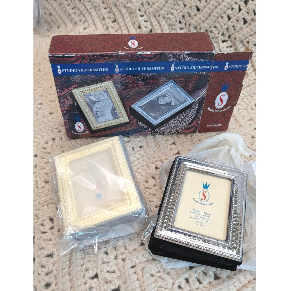 Studio Silversmiths Silver Tone Mini Photo Album Frames 2x3 Beaded Frame NEW
